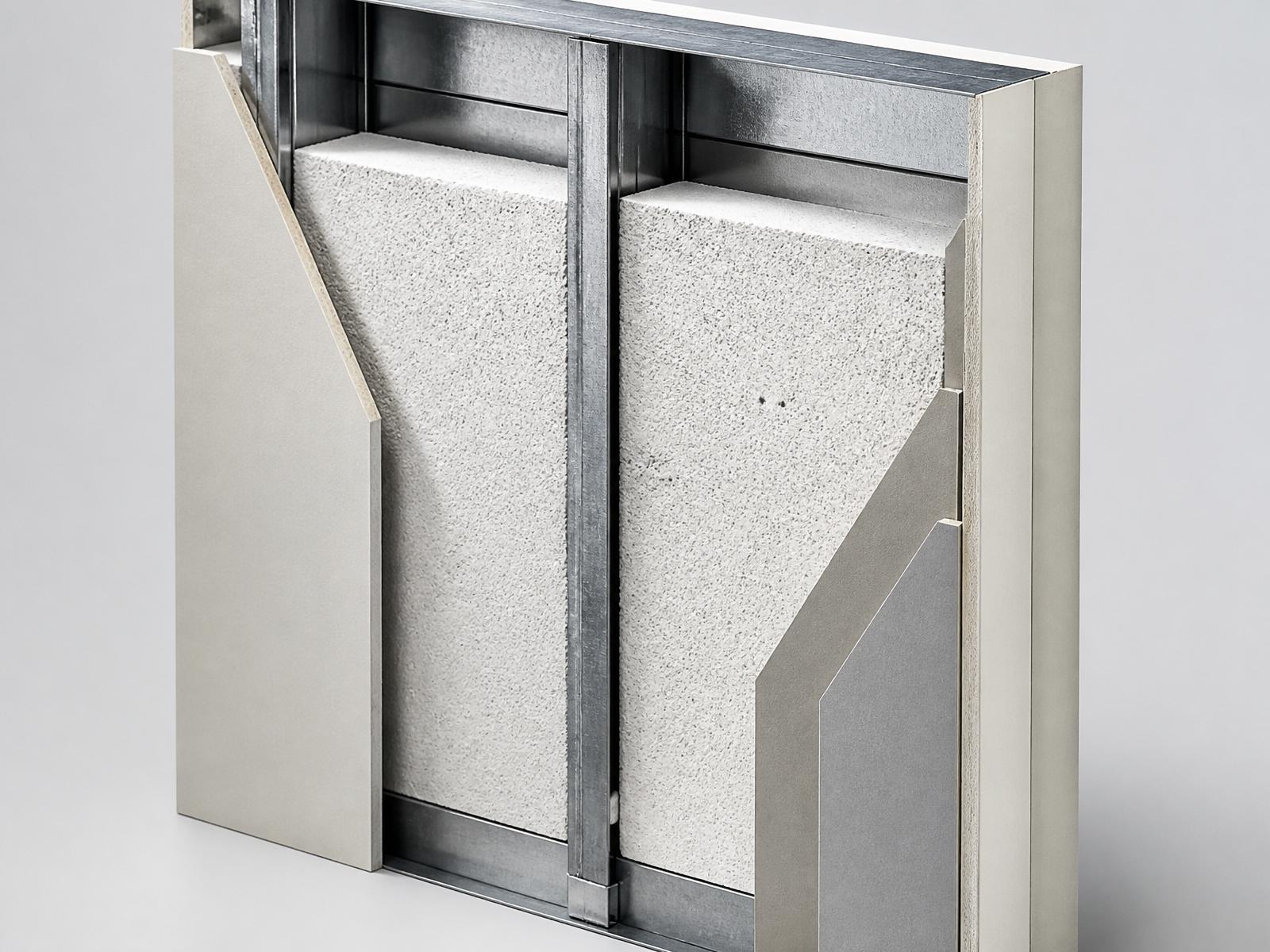 Cross-section of steel frame infilled with aircrete